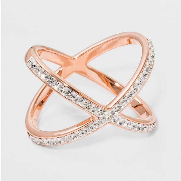 💖Rose Plated large x Crystal Ring 14kt - Picture 1 of 2